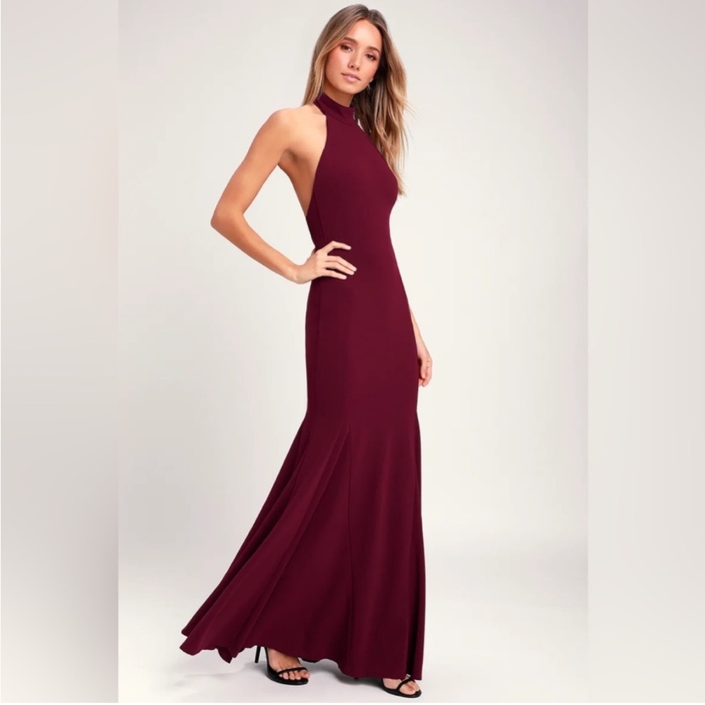 NWT Lulus Slice of Joy Burgundy Halter Maxi Dress formal wedding attire size M